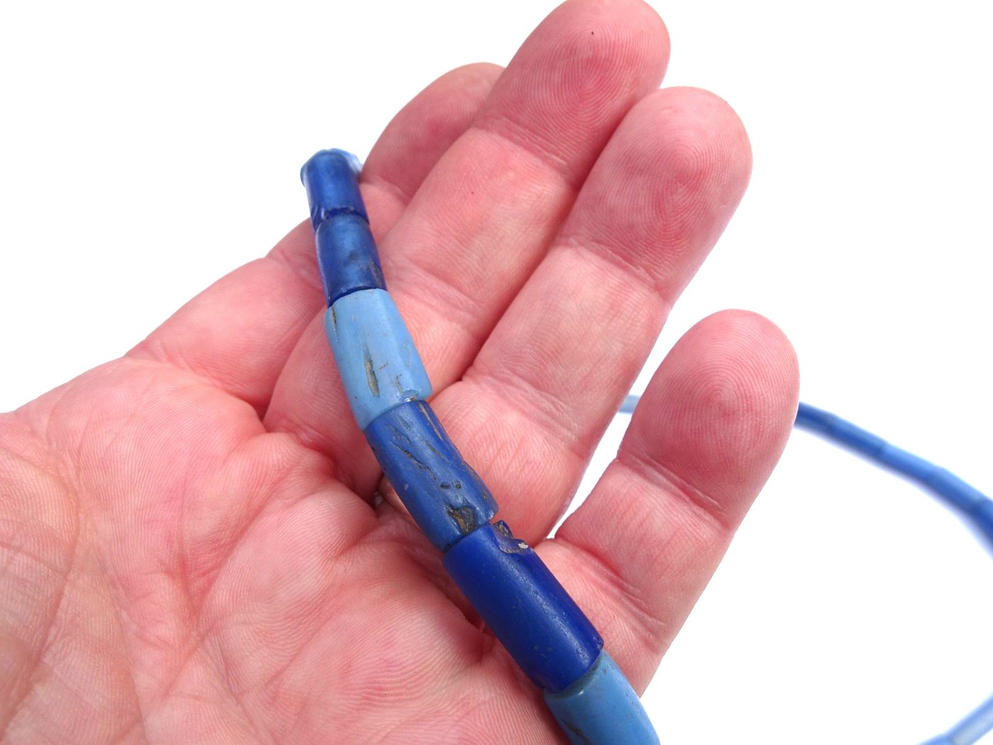Blue drawn-glass tube trade bead necklace