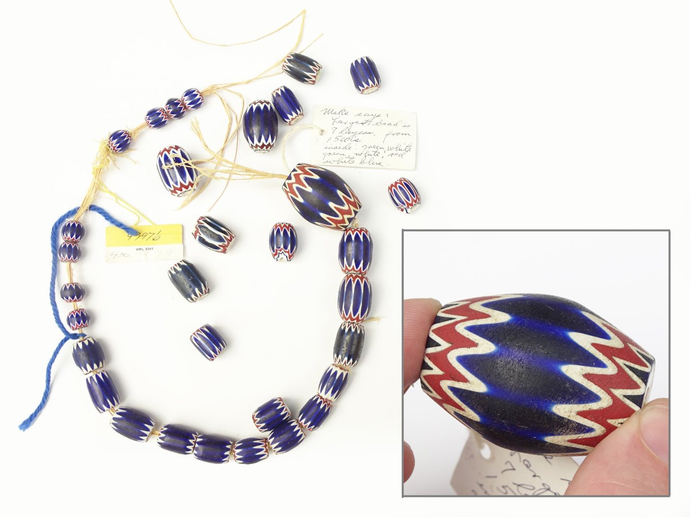 Venetian 6-layer chevron bead strand with large chevron and loose beads