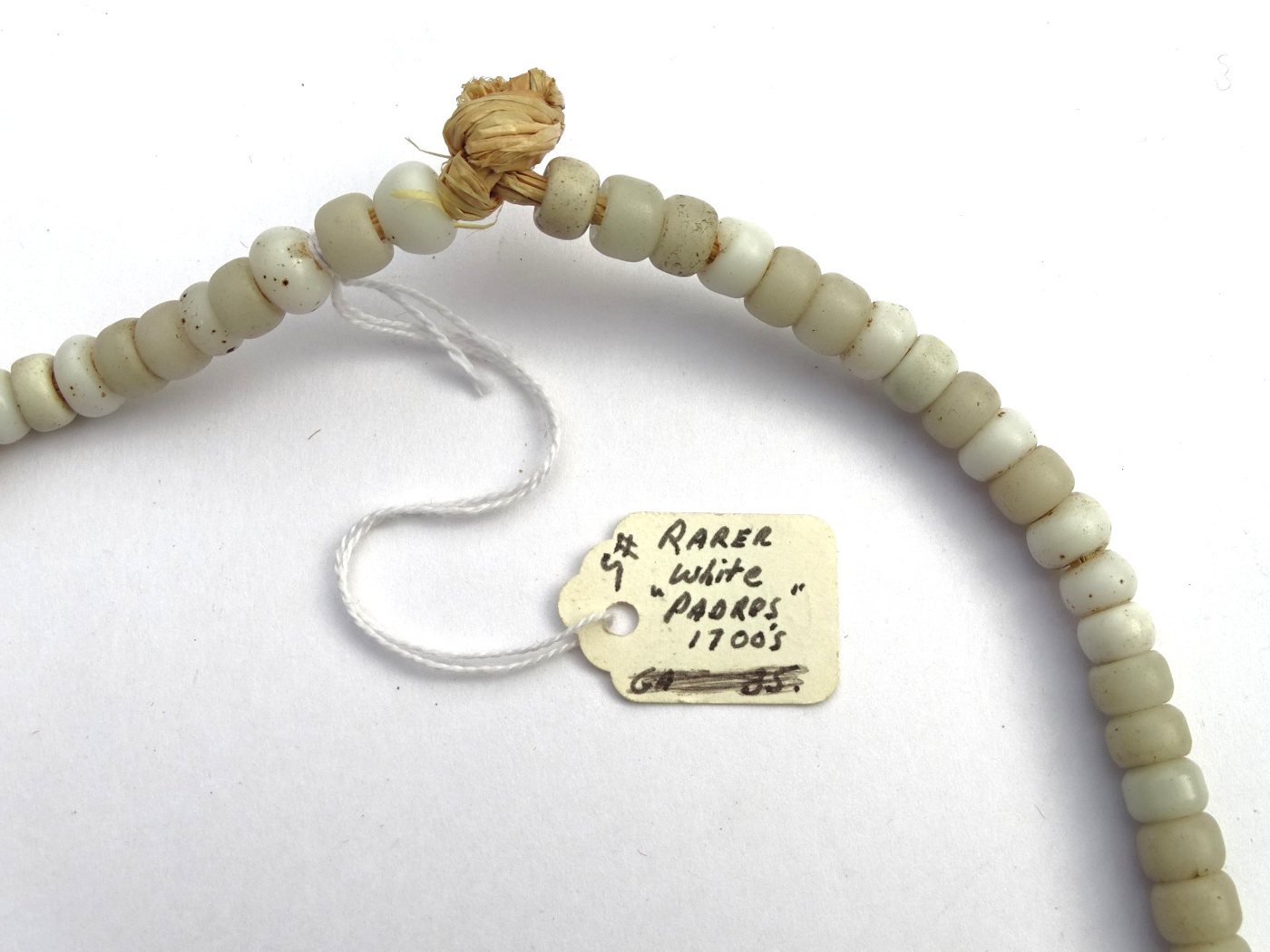 White 'padre' glass trade bead necklace