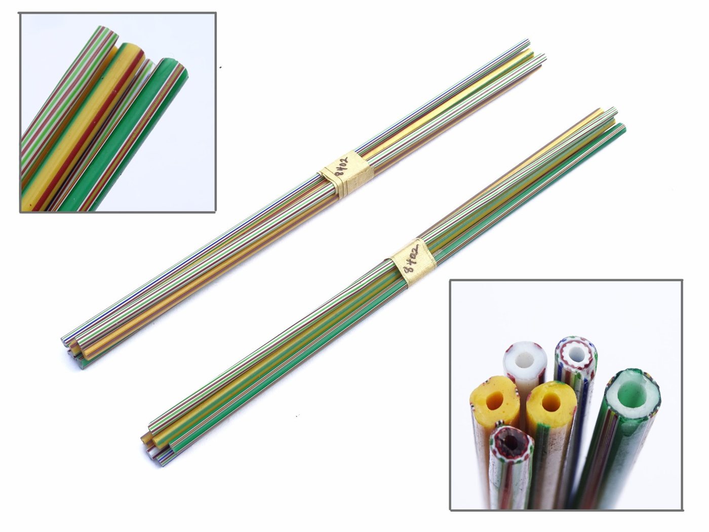 Twelve Venetian striped glass bead cane rods