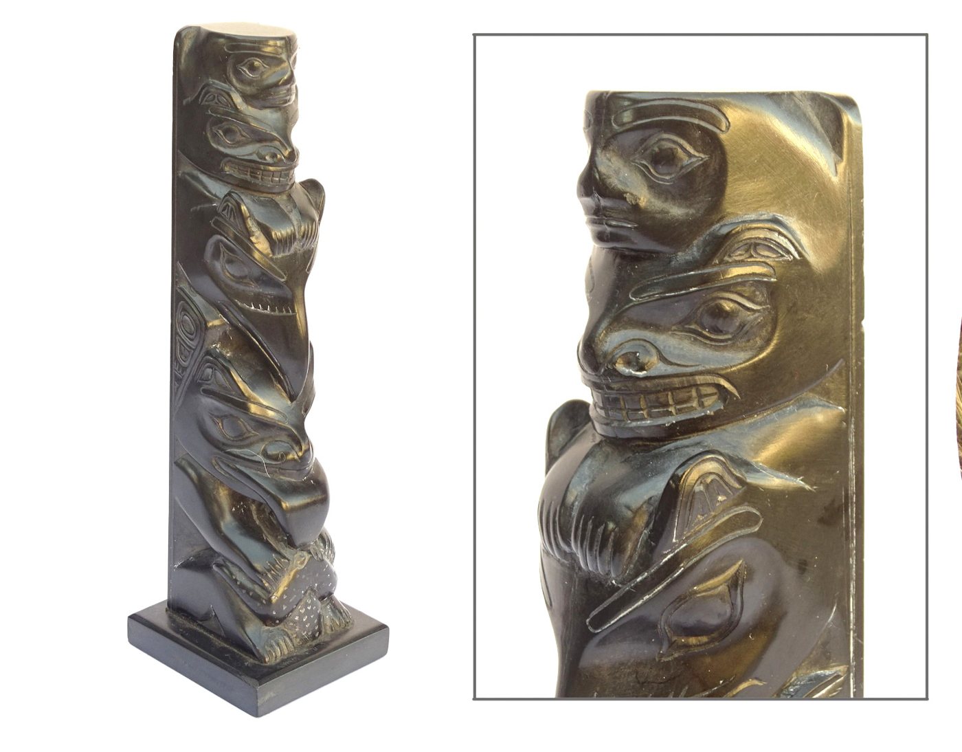 Haida argillite model totem pole, signed Claude Davidson, 1972