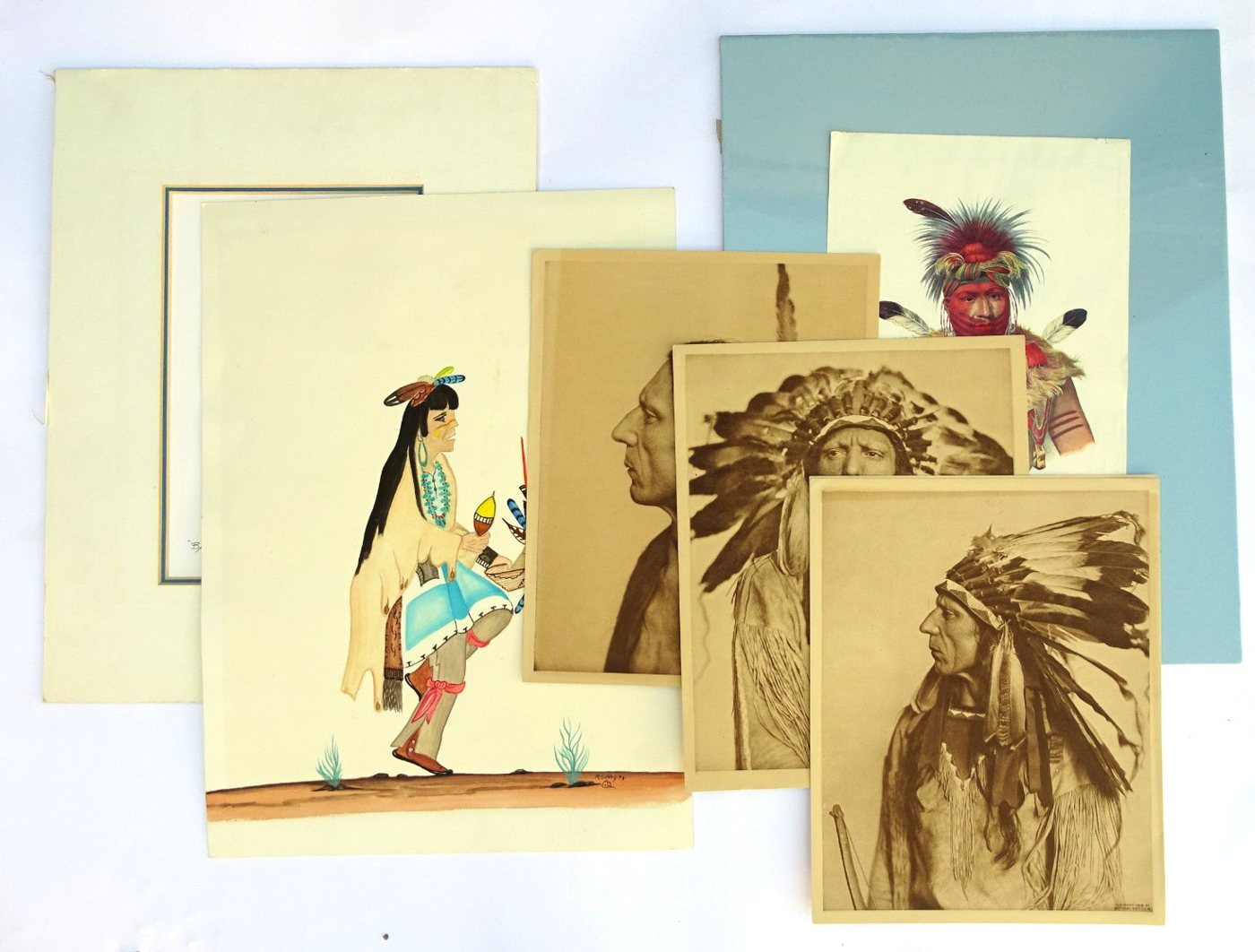 Lot of 7 Native American-themed artworks and prints incl. Morrisseau art card