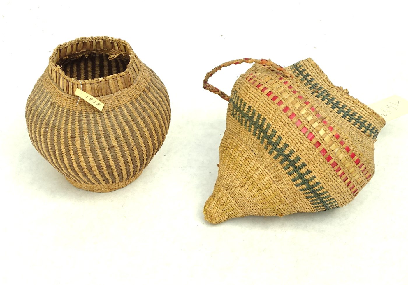 Two Olympic Peninsula twined baskets (jar and 'top' form)