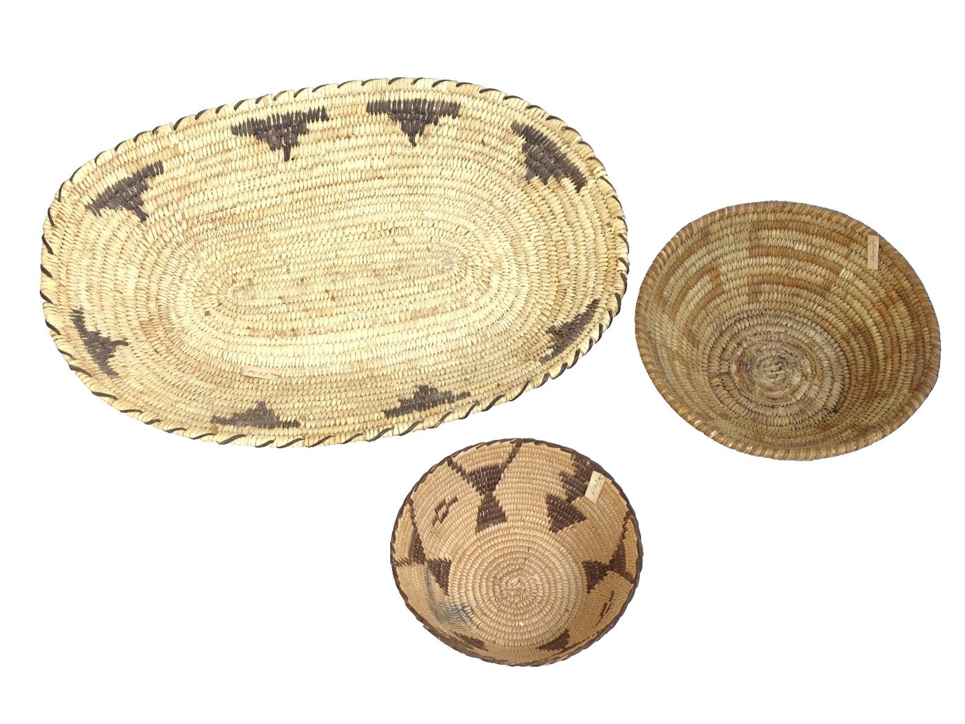 Three Tohono O'odham / Pima coiled baskets