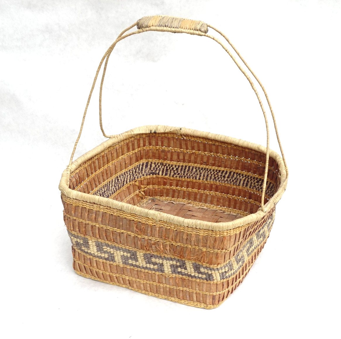 Makah/Quileute twined cedar-bark handled basket