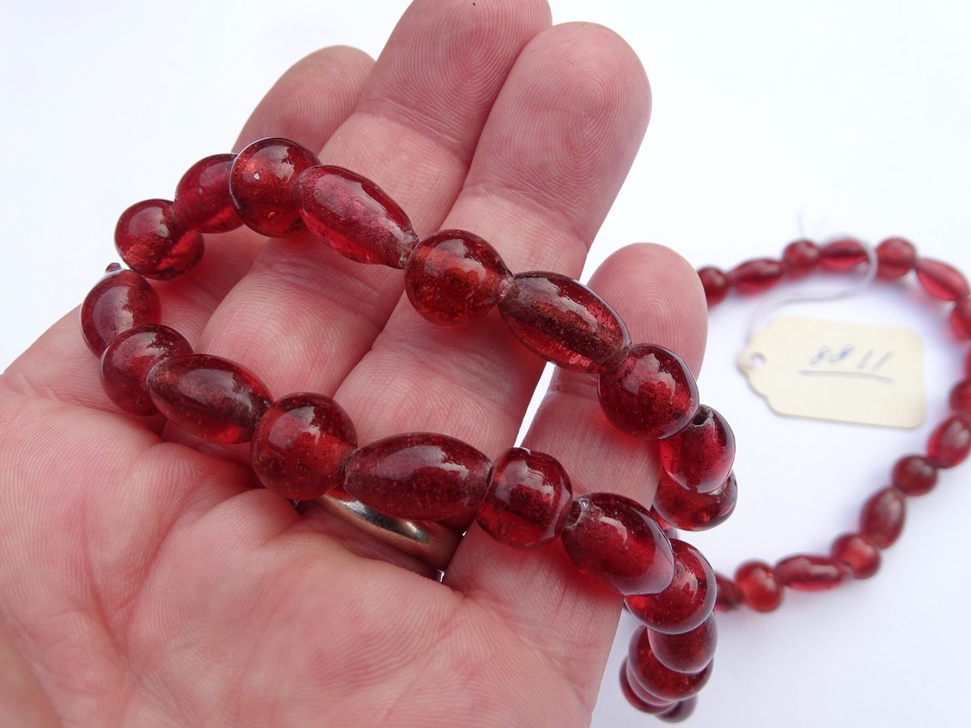 Chinese 'Peking' cranberry-red glass bead necklace