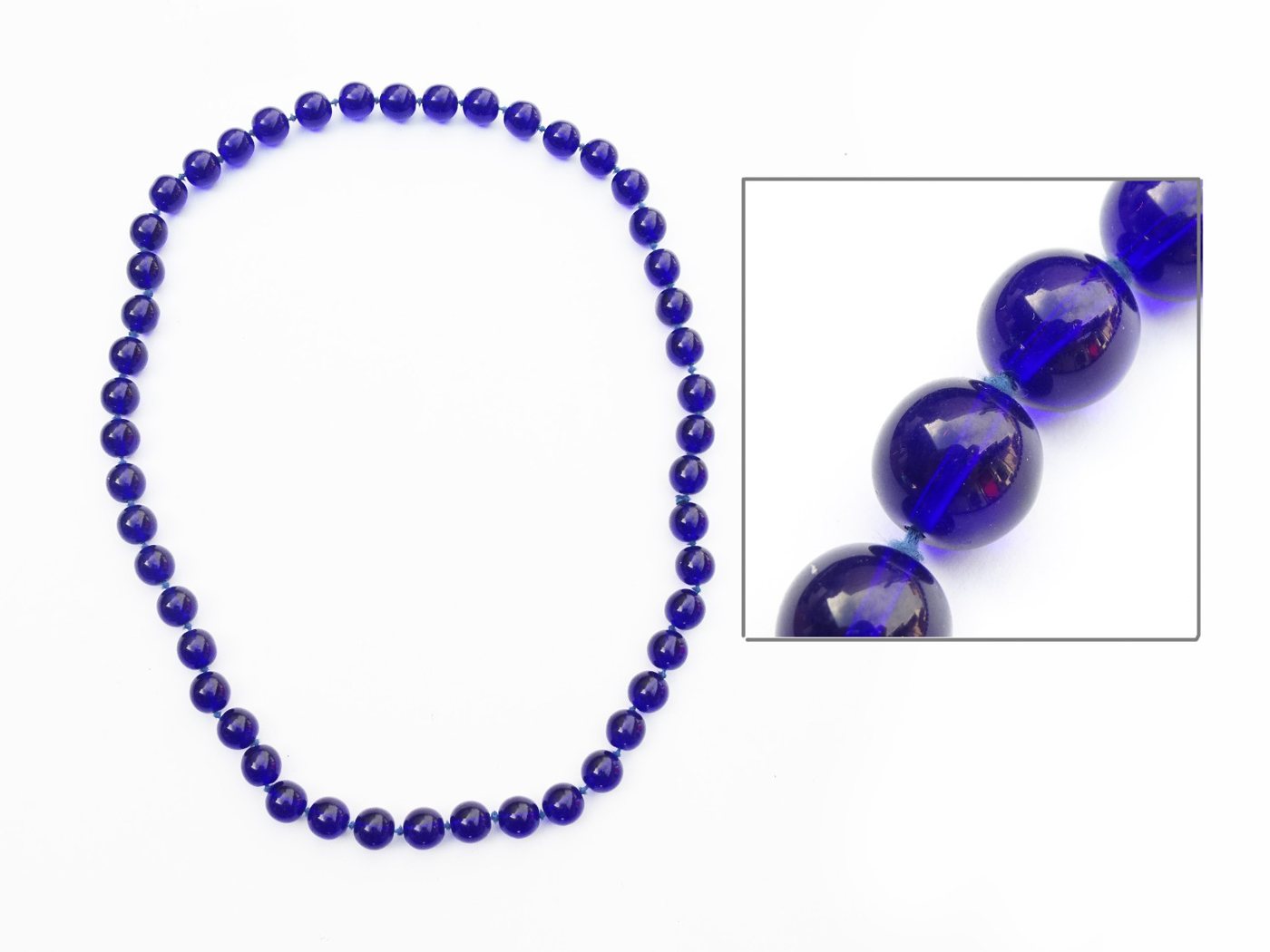 Cobalt blue round glass bead necklace