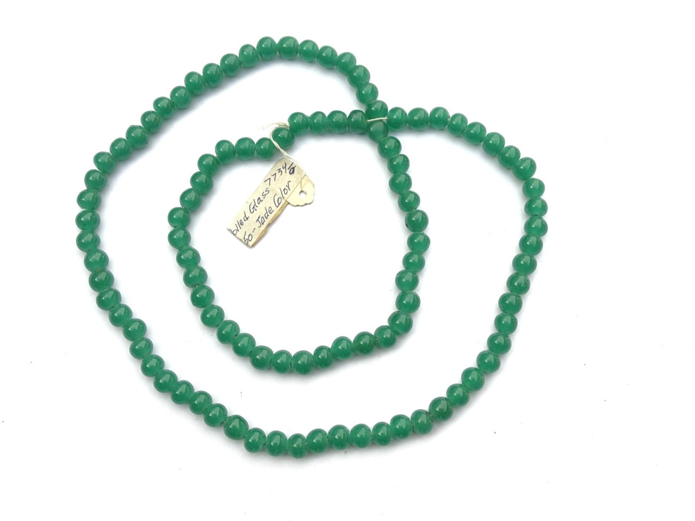 Jade-green rolled glass bead necklace